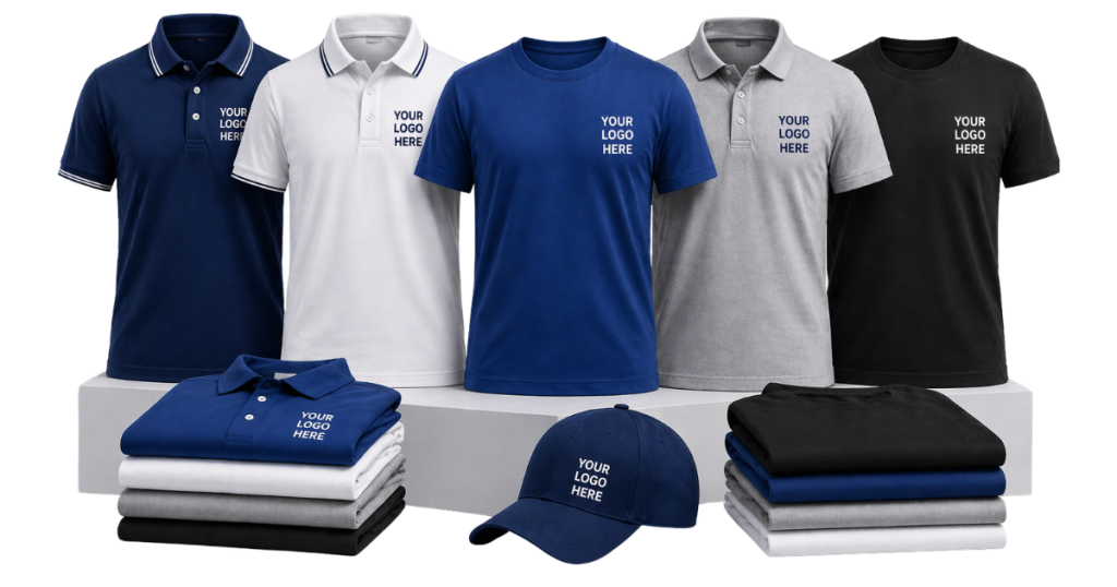Custom T-shirt printing in Pune with logo placement on polo and round neck t-shirts for corporate and bulk orders